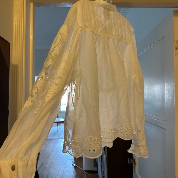 Farm Rio Off-White Long Sleeve Organic Cotton Blouse Medium NEW - Picture 6 of 8